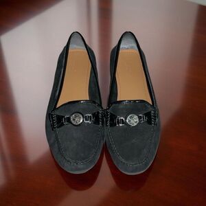 Coach Black Fonda Black Suede and Patent Leather Loafers Flats Size 11